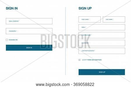 Log In And Registration Form. Template For Sign In And Sign Up. Blank Editable Fields For Members. N