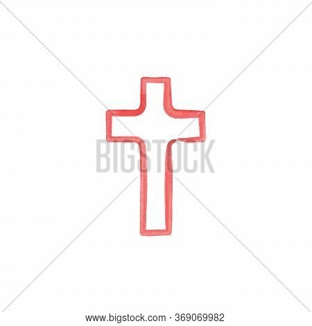 Watercolor Christian Red Cross, Stock Vector Illustration Isolated On White Background.