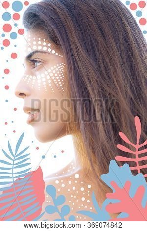 Close up profile portrait of an attractive, woman with long hair and