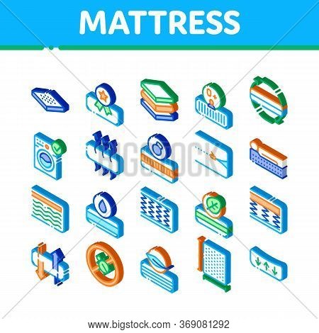 Mattress Orthopedic Icons Set Vector. Isometric Bedding Soft Mattress With Memory For Support Health