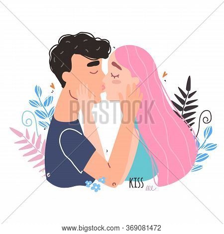 Romantic Couple In Love Kissing. World Kissing Day