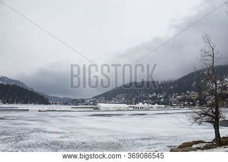Strutures On The Lake Of Saint Moritz During Winter Composition