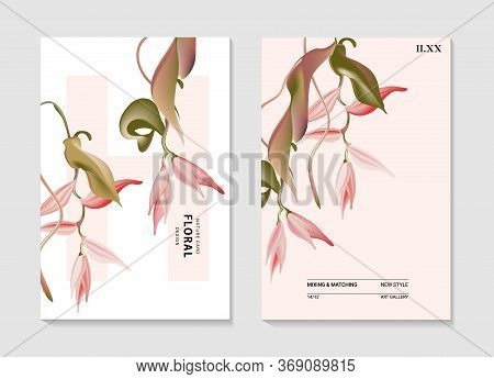Pink Heliconia Exotic Tropical Australian Flower Card. Modern Nature Invite Poster. Wild Flower Trop