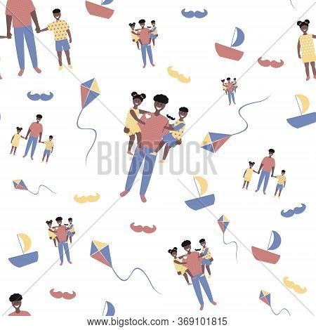 Father's Day  Seamless Pattern  In Flat Style. Vector Of Love Dad  And Fathers Day Concept, Happy Af