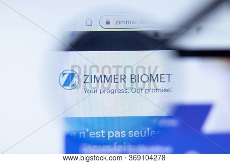 Moscow, Russia - 1 June 2020: Zimmerbiomet.com Website Page. Zimmer Biomet Logo On Display Screen, I