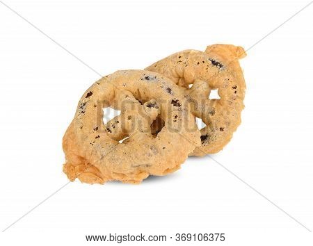 Thai Dessert Kanom-kong Stuffing With Red Bean On White Background