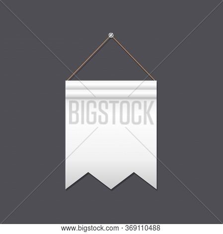 Empty White Flag With Two V Shaped Cuts On Edge Hanging On Gray Background