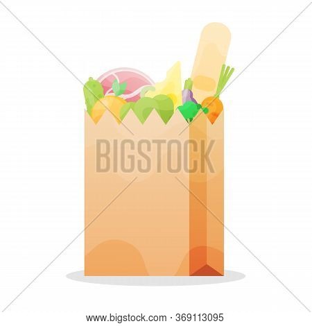 Paper Bag Full Of Food. Colorful Vector Illustration