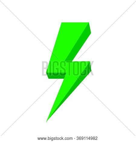 Green Thunder Icon Isolated On White, Thunder Storm Symbol Green Flat Lay, Clip Art Thunder, 3d Thun