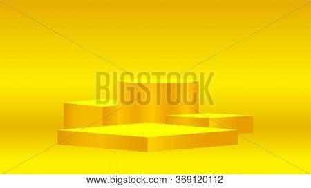 Luxury Pedestal Gold 3d On Golden Background, Gold Pedestal Circle And Box For Cosmetics Product Dis