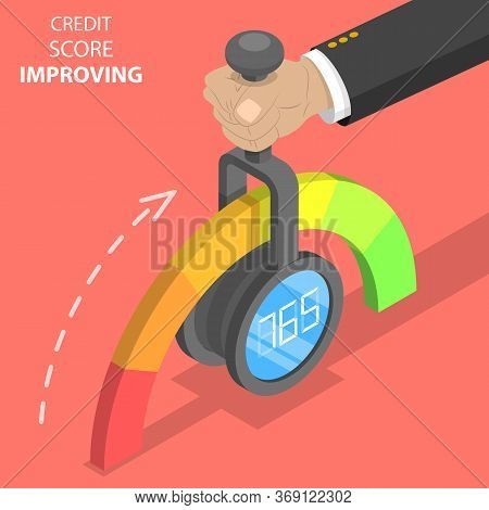 3d Isometric Flat Vector Concept Of Credit Score Imporving.