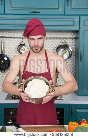 Vegetarianism For Peace. Flavors Of Nature. Bearded Man Enjoy Natural Food. Attractive Chef Prepare 