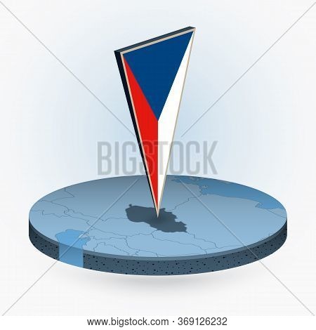 Czech Republic Map In Round Isometric Style With Triangular 3d Flag Of Czech Republic, Vector Map In