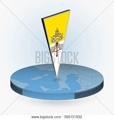 Vatican City Map In Round Isometric Style With Triangular 3d Flag Of Vatican City, Vector Map In Blu