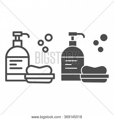 Licquid Gel And Soap Line And Solid Icon, Personal Hygiene Concept, Hand Soap And Lotion Sign On Whi