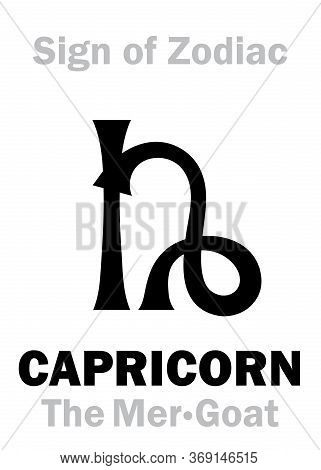 Astrology Alphabet: Sign Of Zodiac Capricorn (the Mer-goat). Astrological Character, Hieroglyphic Si