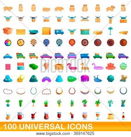 100 Universal Icons Set. Cartoon Illustration Of 100 Universal Icons Vector Set Isolated On White Ba