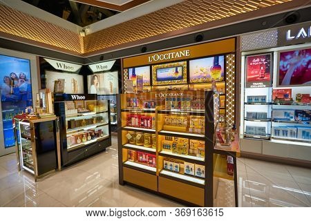 BANGKOK, THAILAND - CIRCA JANUARY, 2020: personal care products on display at Suvarnabhumi Airport. Suvarnabhumi Airport is one of two international airports serving Bangkok, Thailand. 