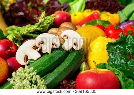 Colorful Appetizing Fruits And Vegetables, A Delicious Looking Closeup Studio Shot Motivating For Se
