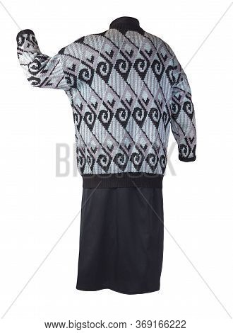 Female Long Black Skirt And Knitte Turquoise Black Sweater Isolated On White Background.comfortable 