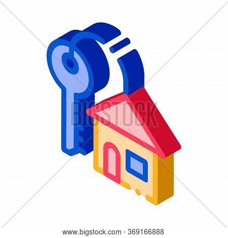 Key With Keyfob In Building Form Vector Isometric Sign. Color Isolated Symbol Illustration