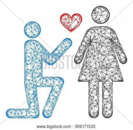 Web Mesh Engagement Persons Vector Icon. Flat 2d Carcass Created From Engagement Persons Pictogram. 