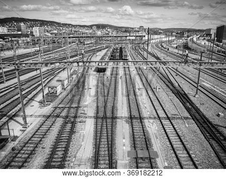 Zurich, Switzerland - May 30, 2020: Hardbrucke Train Tracks And Station In Zurich Switzerland.
