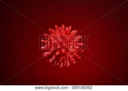 Beautiful Red Massage Ball With Spikes For Stimulation And Circulation, Hangs In The Air On The Dark