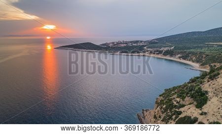 Beautiful Sunset In The Thassos Island. Greece