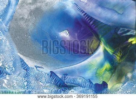 Abstract Bluie And Silver Background Made With Hot Wax.