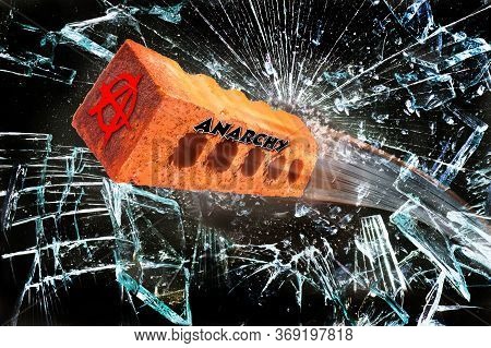 Broken Anarchy Flying Brick Breaking Glass Window.