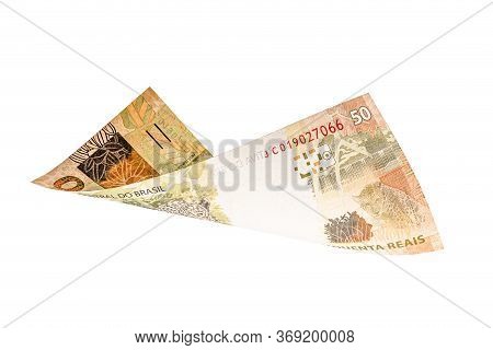 50 Reais Bill, Money From Brazil, Falling Rapidly. Concept Of Economic Crisis, Loss Or Recession.