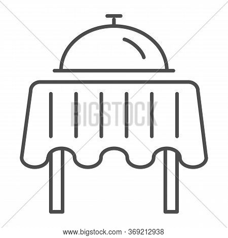 Restaurant Table With Tray Thin Line Icon, Dinner Concept, Breakfast Food Tray Sign On White Backgro