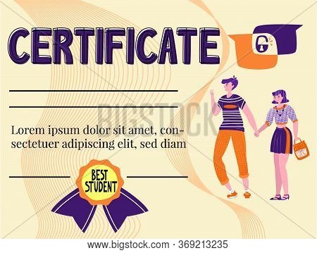 Vector Flat Certificate Template For Teaching Foreign Languages Or Psychology. It Shows Greeting Pai
