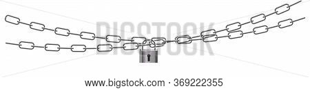 Padlock And Chains Isolated On White Background. Concept Of Protection Of Information, Property, Ina
