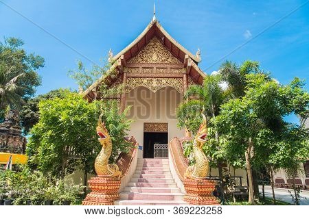 Beautiful Viharn Of Wat Ngam Muang Temple An Important Temple On The Small Hill In Chiang Rai Provin