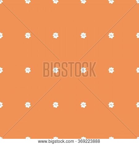 Tiny White Flowers On Orange Background. Seamless Tiny Vintage Flower Pattern. Repeating Flowers On 