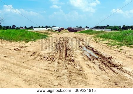 Unfinished Of Construction Of The Large Concrete Bridge Of The Motorway Elevation For The Developmen