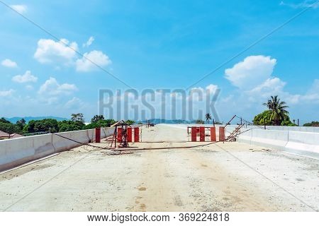 Unfinished Of Construction Of The Large Concrete Bridge Of The Motorway Elevation For The Developmen