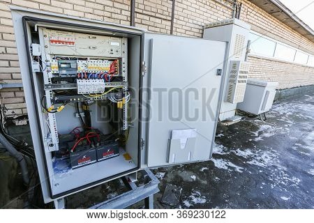 Russia, Saint-petersburg - April 30, 2018: Inside Part Of Climatic Vandal-proof Cabinet With Microwa