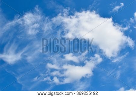 Blue Sky With White Clouds. Sky Clear Background. Empyrean Welkin Azure