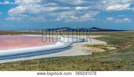 Brine And Salt Of A Pink Lake Koyash Colored By Microalgae Dunaliella Salina, Famous For Its Antioxi
