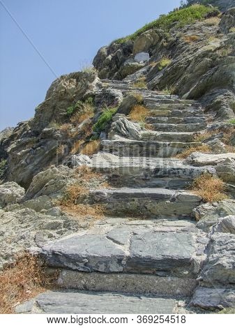 Stairways Around Agios Ioannis Sto Kastri At Skopelos Island At The Sporades In Greece
