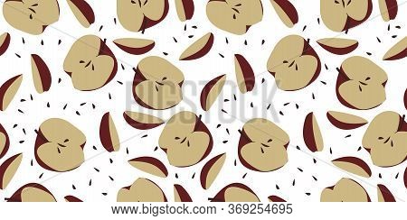 Apples Botanical Seamless Pattern Background. Bright Summer Fruits. Vector Illustration Isolated On 