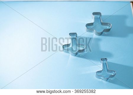 Metal Molds For Baking Cookies In The Form Of Airplanes.