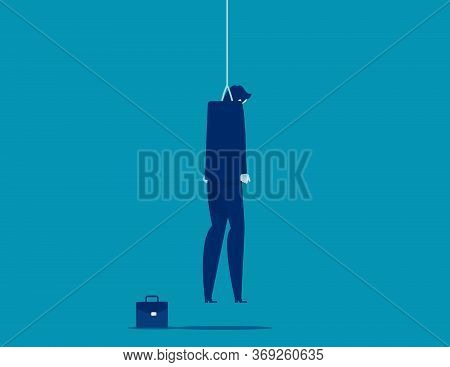 Strangled Businessman Hanged At Rope. Depression Concept.