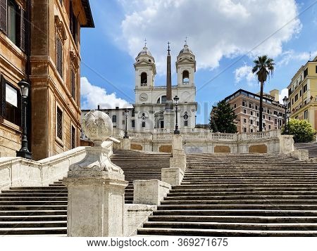 The Spanish Steps Unusually Empty During The Day During The Quarantine Period Due To The Spread Of T
