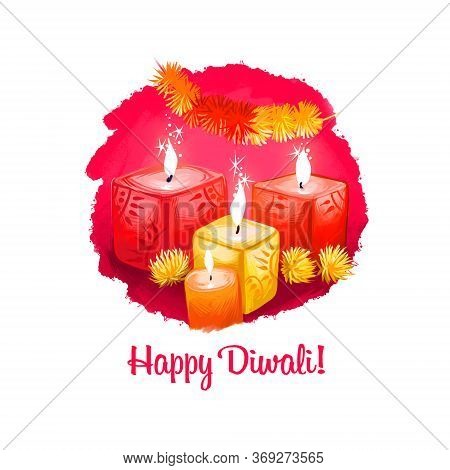 Happy Diwali Digital Art Illustration Isolated On White Background. Hindus Festival Of Lights. Deepa
