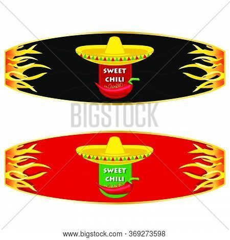 Sweet Chili Pepper Sauce Label Design. Vector Illustration.