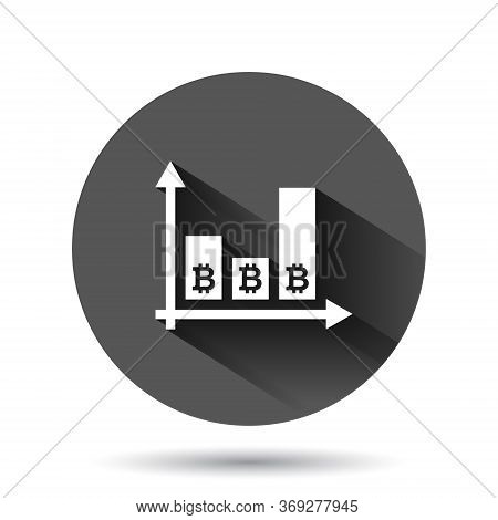 Bitcoin Growth Icon In Flat Style. Blockchain Vector Illustration On Black Round Background With Lon